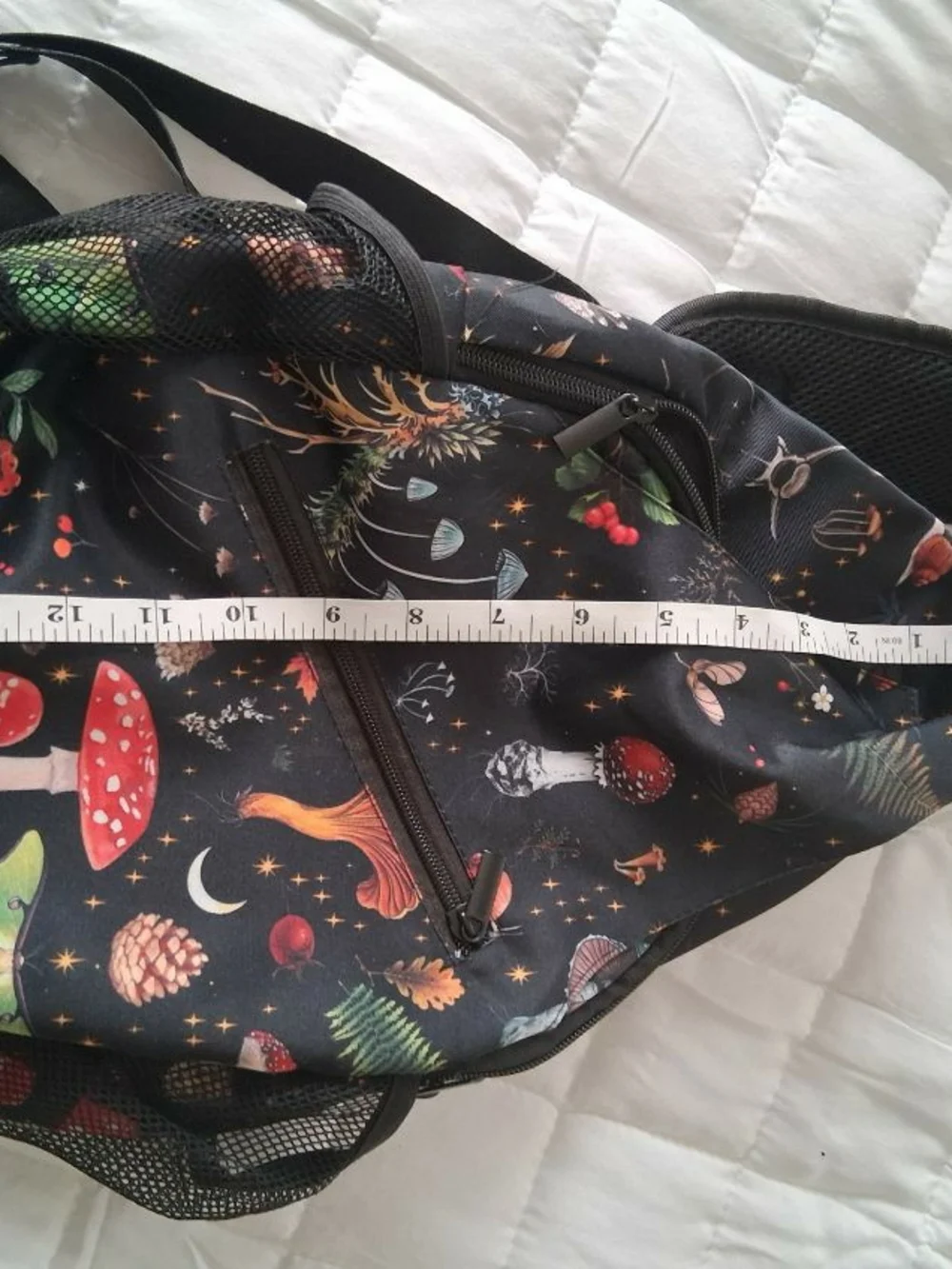 Black Mushroom-Print Crossbody Sling Bag